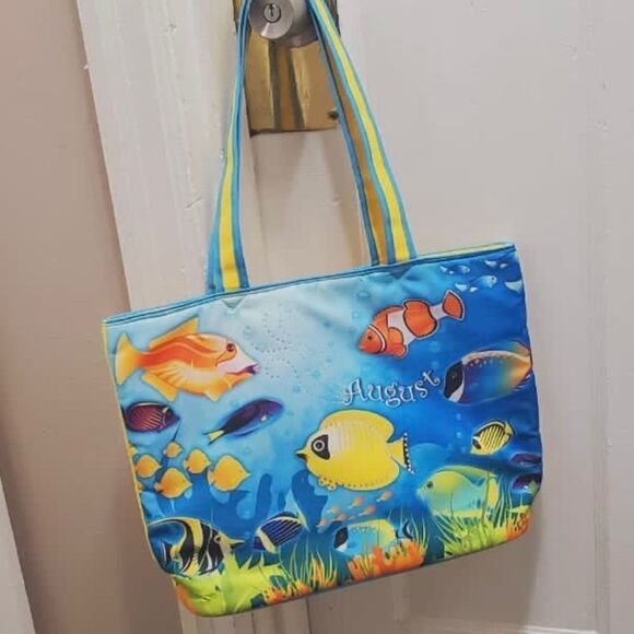Tote Multicolour Fish Design Yellow Polyester Bag 🌴 - Picture 1 of 6